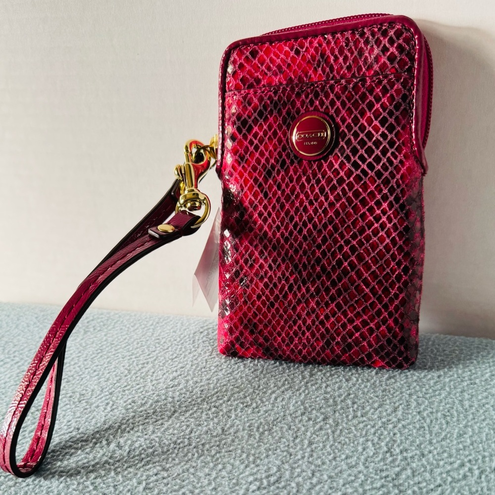 COACH Pink Snake Skin Pattern Phone Wristlet
